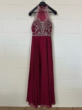 Women’s- Amelia Beaded Halter Burgundy Dress